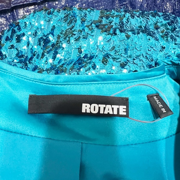 Rotate Birger Christensen Puff-Sleeve Sequined Wrap Midi Dress Barrier Reef Blue - Picture 2 of 4